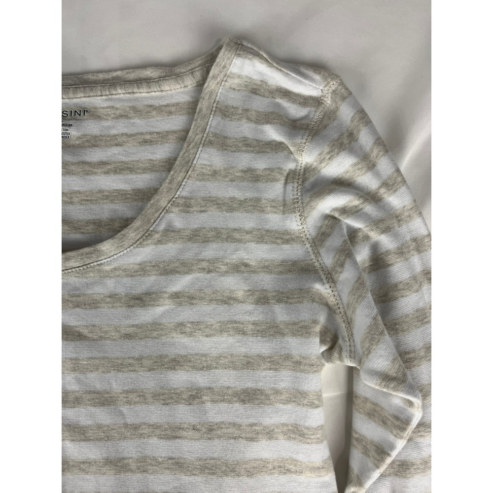 Massini Striped Long Sleeve Tunic Top XL Beige White Scoop Neck‎ Soft